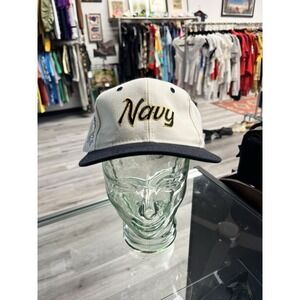 Vintage 90s Sports Specialties US Navy Script Logo Snap Back Hat OSFA